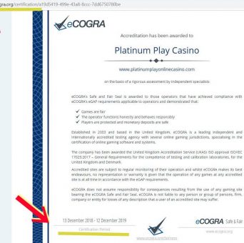Platinum Play eCogra certificate